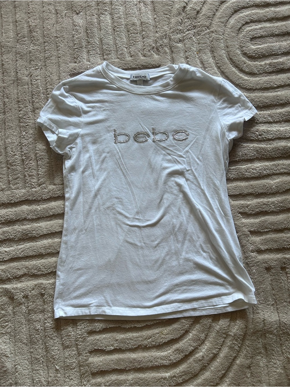 Bebe White Tee with Sparkling Silver Accents